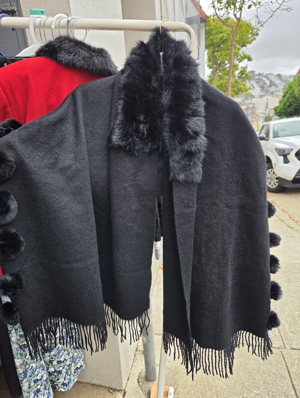 Vintage Rong Gia Cashmere & Mongolian Fur Poms 28" By 72" Wrap